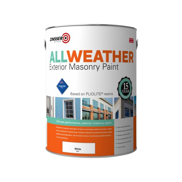 White Zinsser AllWeather Exterior Masonry Paint (Solvent Based) 5L