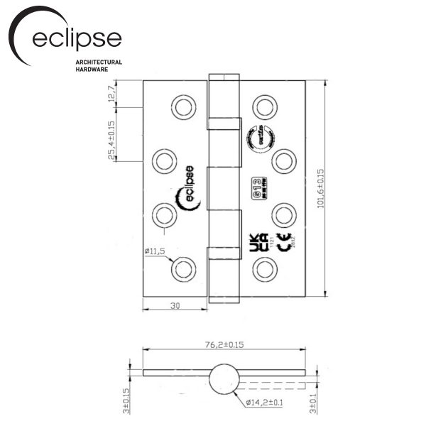 102mm Eclipse Stainless Steel Ball Bearing Hinges - Image 2